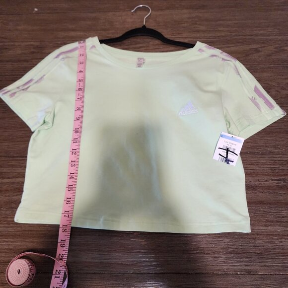 Adidas Women's 3-stripes Baby Tee NWT Green Large - Picture 2 of 11